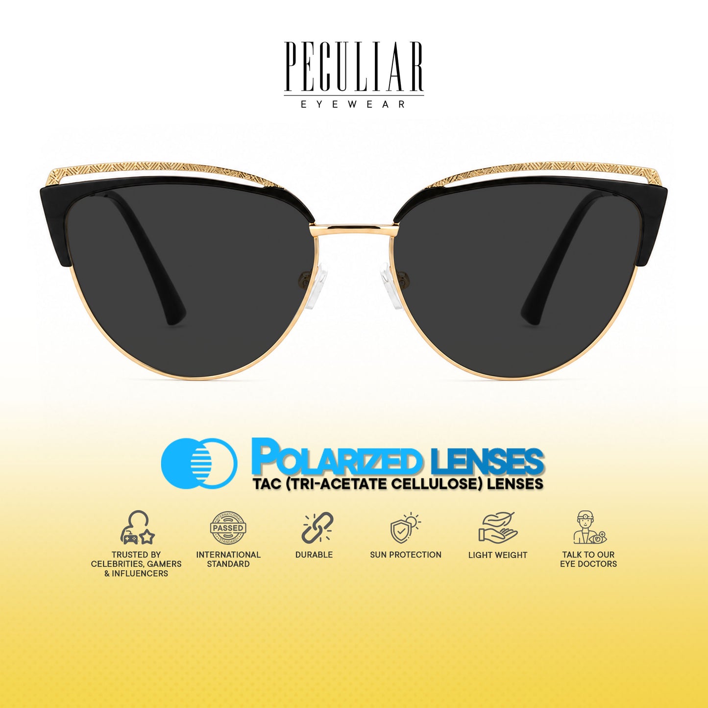 Peculiar Riva Cat Eye Metal Sunglasses Polarized UV400 Anti Rad Lens Replaceable Frames Men Women