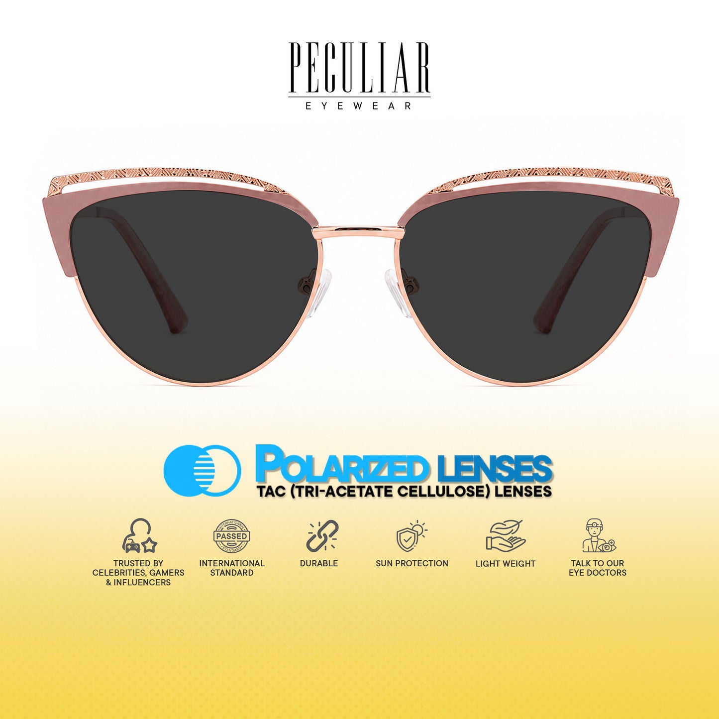 Peculiar Riva Cat Eye Metal Sunglasses Polarized UV400 Anti Rad Lens Replaceable Frames Men Women