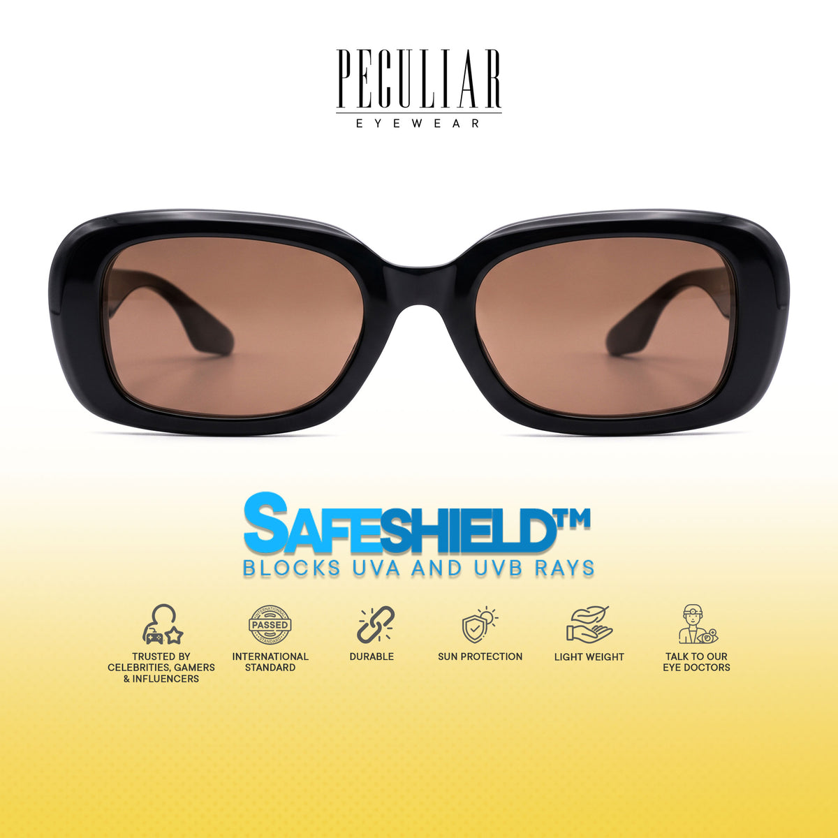 Peculiar Chae Rectangular Sunglasses Polarized TAC UV400 & Anti-Rad Replaceable Frames for Men Women