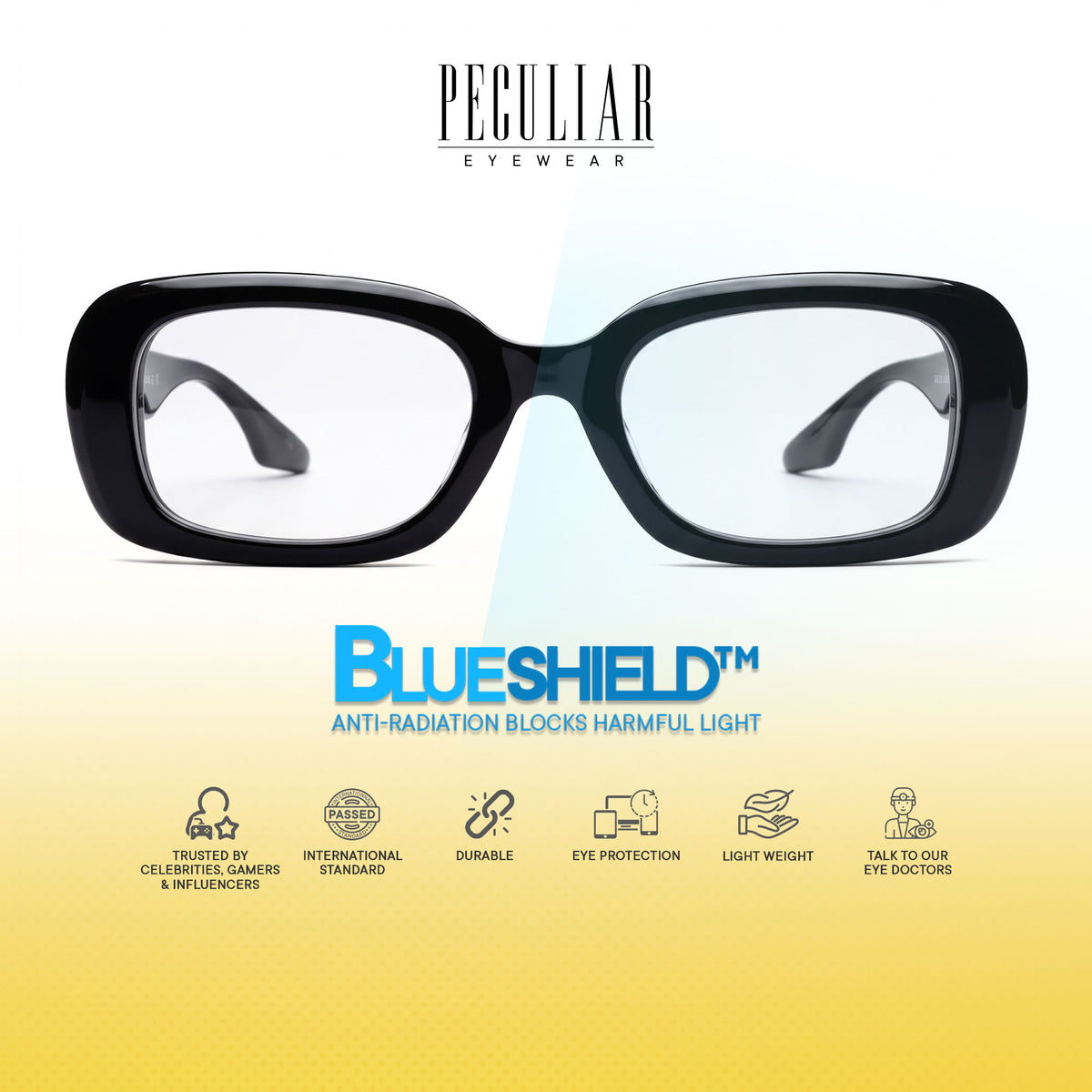Peculiar Chae Rectangular Sunglasses Polarized TAC UV400 & Anti-Rad Replaceable Frames for Men Women