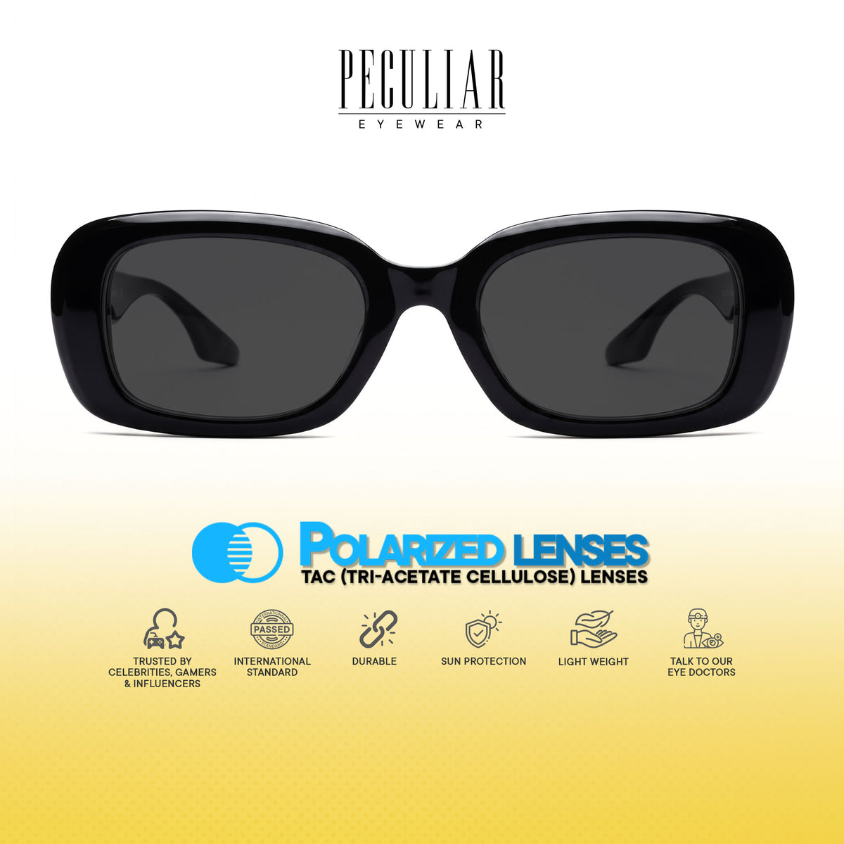 Peculiar Chae Rectangular Sunglasses Polarized TAC UV400 & Anti-Rad Replaceable Frames for Men Women