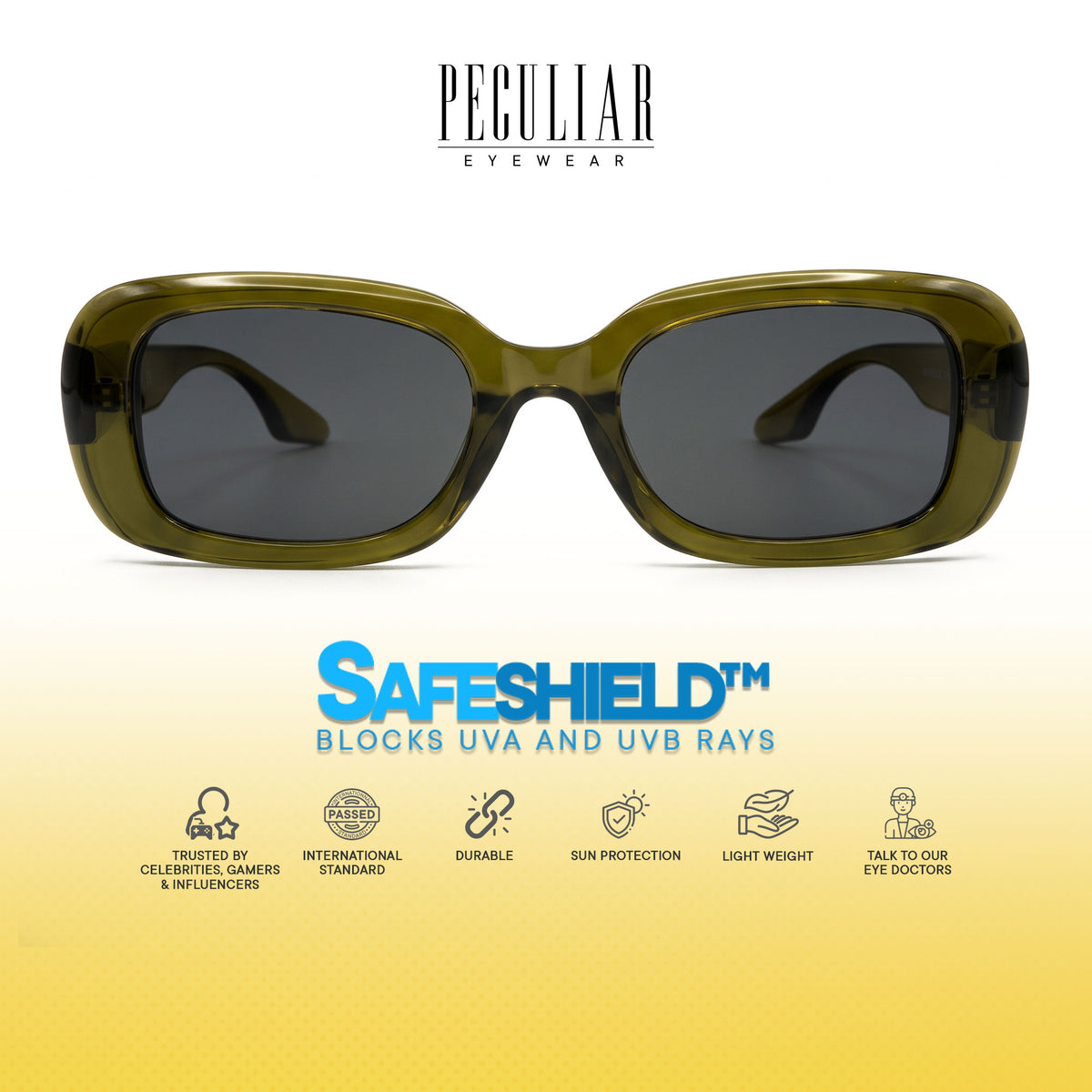 Peculiar Chae Rectangular Sunglasses Polarized TAC UV400 & Anti-Rad Replaceable Frames for Men Women
