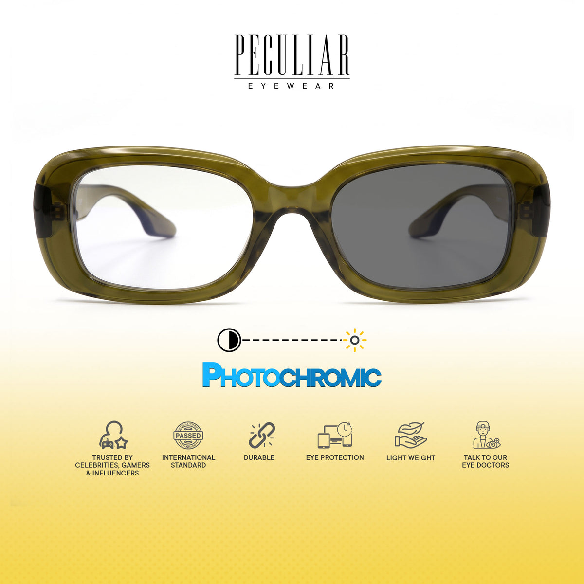Peculiar Chae Rectangular Sunglasses Polarized TAC UV400 & Anti-Rad Replaceable Frames for Men Women