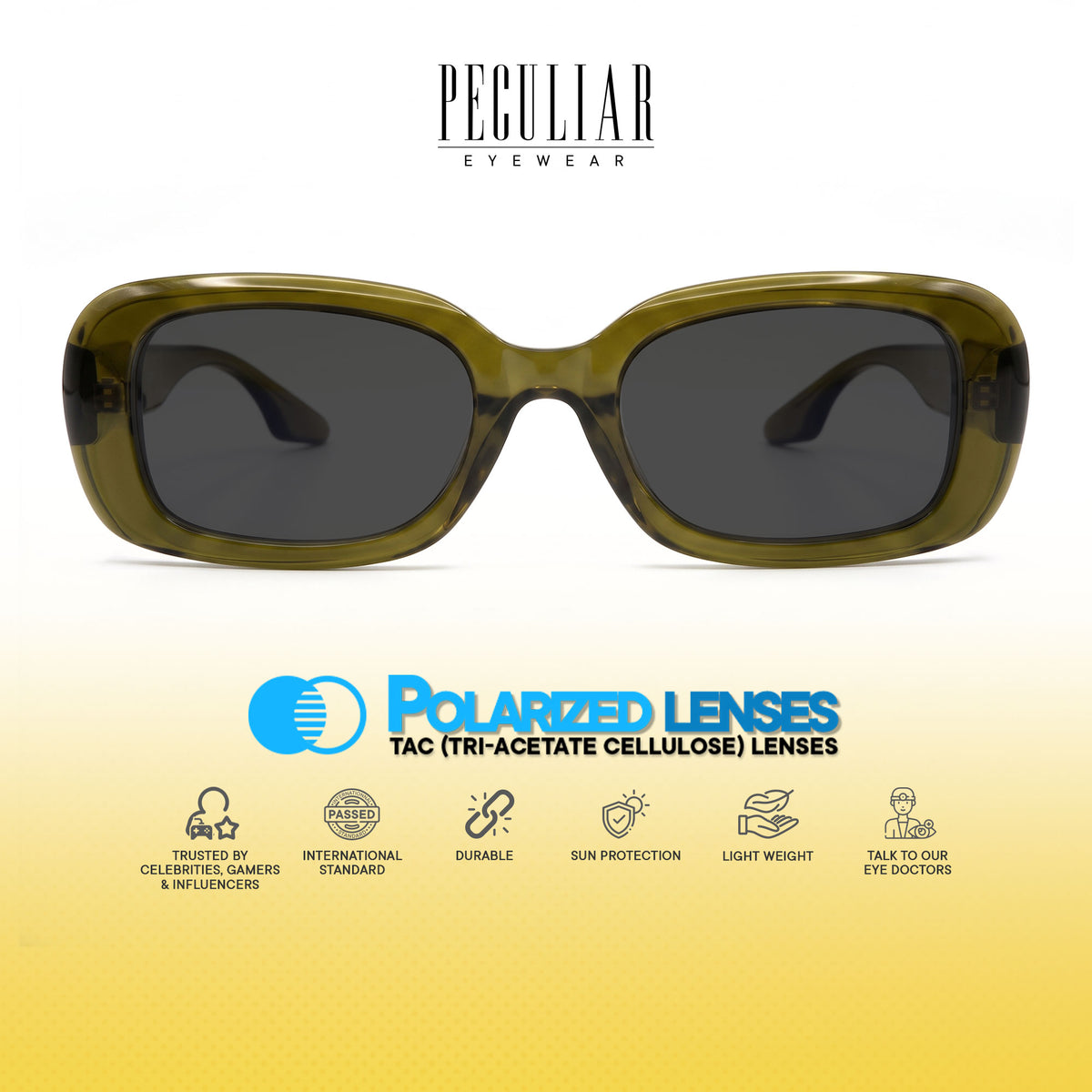 Peculiar Chae Rectangular Sunglasses Polarized TAC UV400 & Anti-Rad Replaceable Frames for Men Women