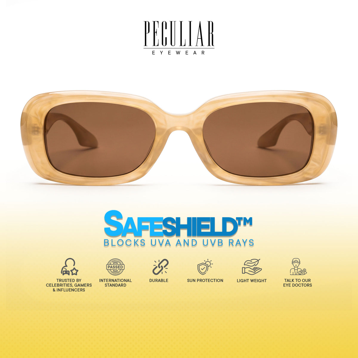 Peculiar Chae Rectangular Sunglasses Polarized TAC UV400 & Anti-Rad Replaceable Frames for Men Women