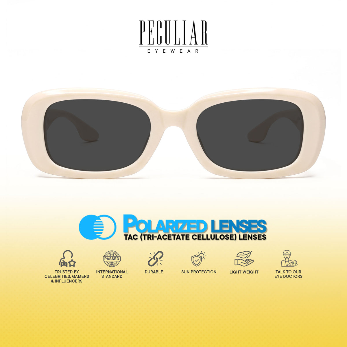 Peculiar Chae Rectangular Sunglasses Polarized TAC UV400 & Anti-Rad Replaceable Frames for Men Women