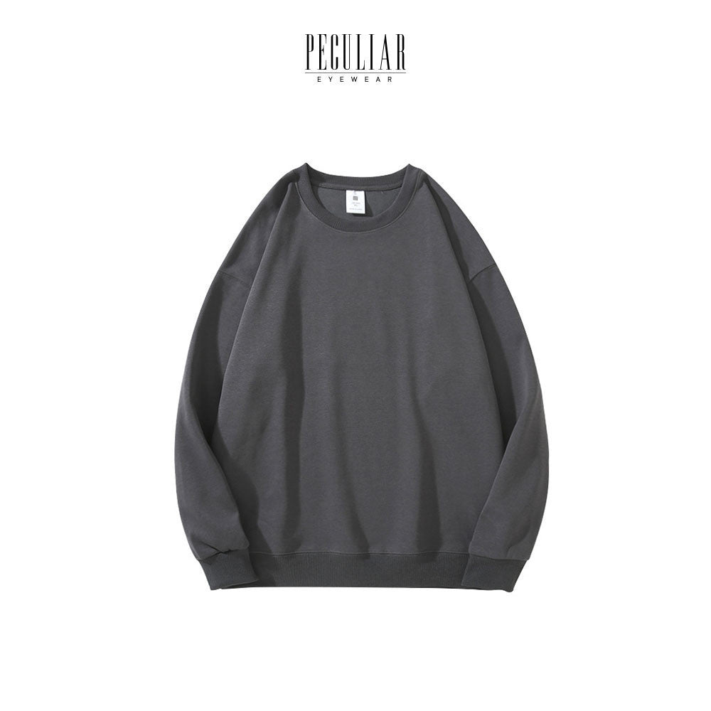 Peculiar IronGray Loose Round Neck Pure Cotton Long-sleeved Sweater 260G for Men And Women