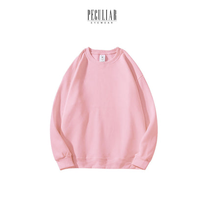 Peculiar Pink Loose Round Neck Pure Cotton Long-sleeved Sweater 260G for Men And Women