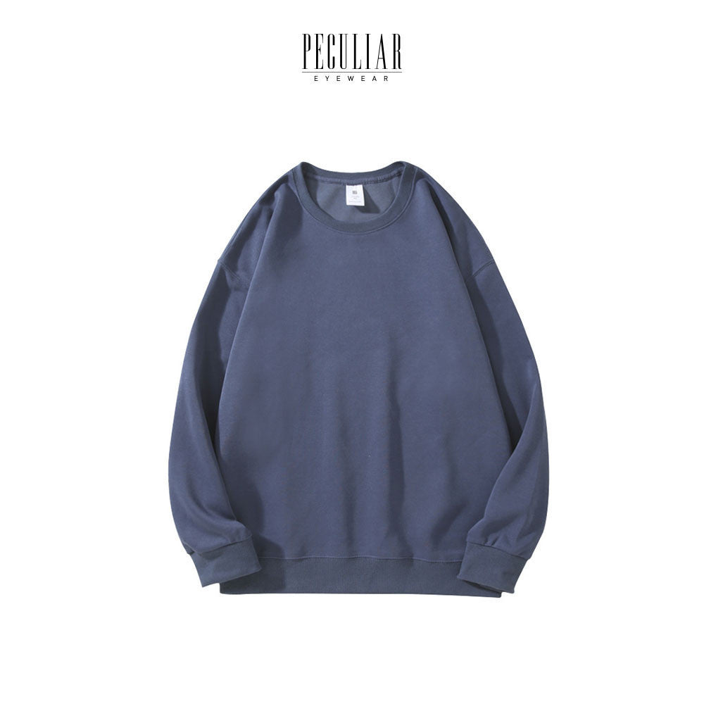 Peculiar HazeBlue Loose Round Neck Pure Cotton Long-sleeved Sweater 260G for Men And Women