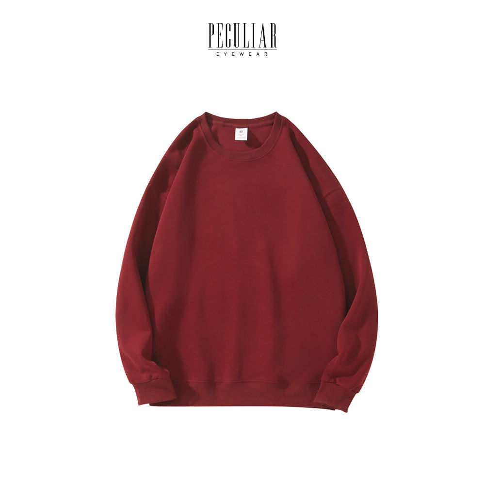 Peculiar Claret Loose Round Neck Pure Cotton Long-sleeved Sweater 260G for Men And Women