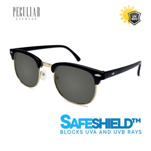 Peculiar Eyewear CLUBMASTER BlackGold Square Acetate Frame Sunglasses Shades For Men and Women