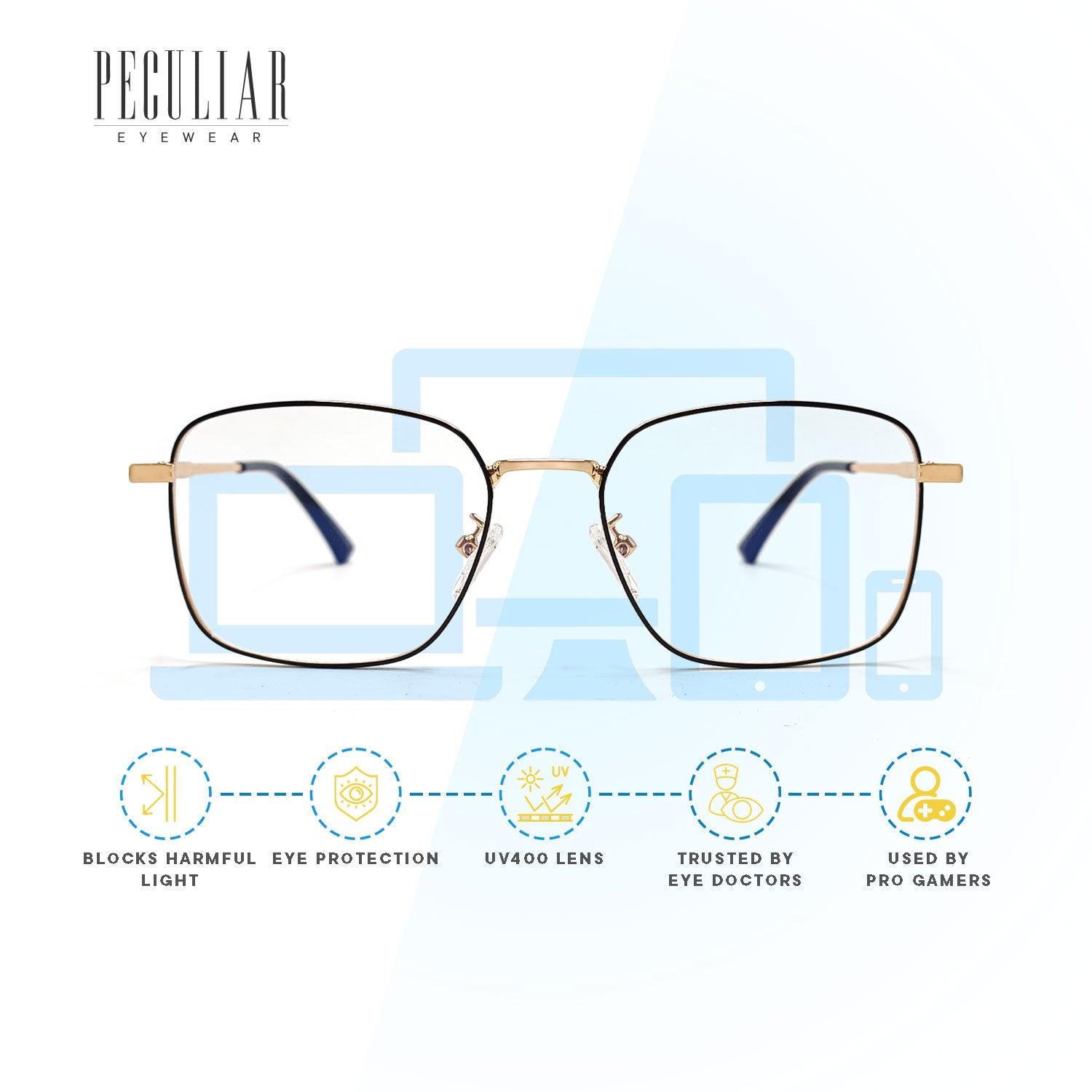 Peculiar ALI Square Stainless Steel Frame Anti Radiation Glasses UV400 - peculiareyewear