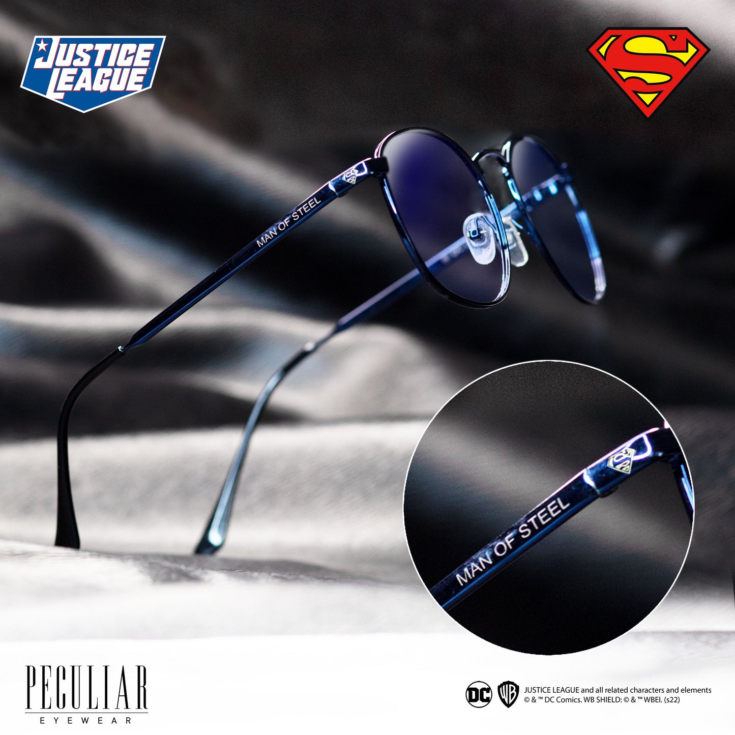 Justice League X Peculiar SUPERMAN Square METAL Frame Anti Radiation Glasses UV400